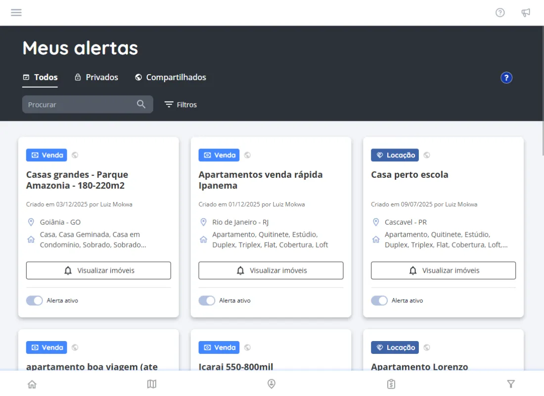 Alertas de novos imóveis na região no CAPTE+